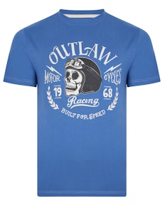 KAM Outlaw Skull Print T-Shirt Blau